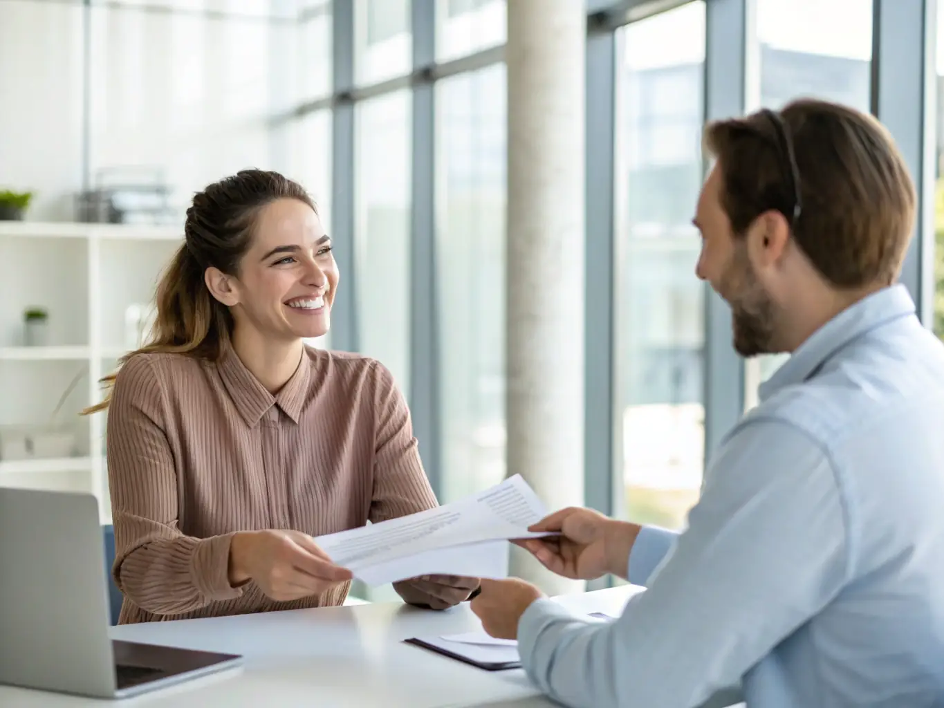 A professional image depicting a person receiving a check, symbolizing pre-settlement funding, with a supportive Green Sage representative in the background, conveying trust and financial relief.